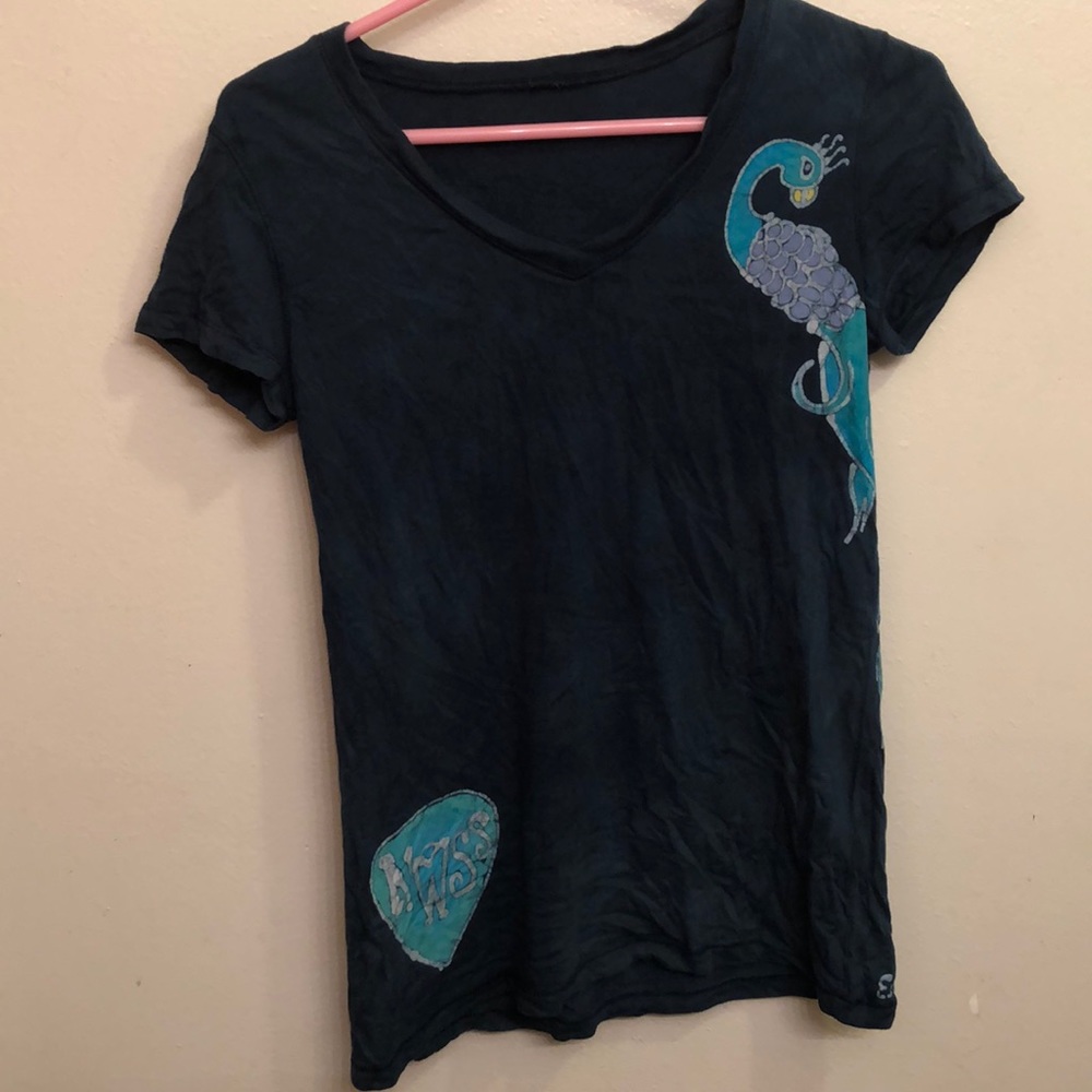 One of a kind boho tie dye peacock shirt